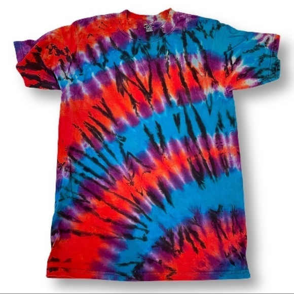 Reverse Tye Dye tshirt tiger stripe rainbow unisex M red blue purple - Picture 1 of 6